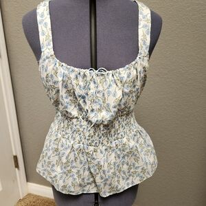 Floral Blue and White Women's Top